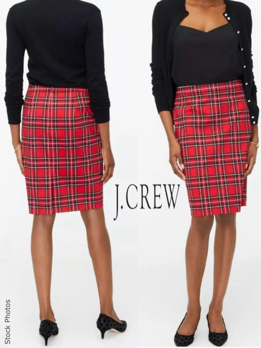 J Crew Cotton Sateen Red Tartan Plaid Lined Holiday Pencil Skirt AD141 (0)